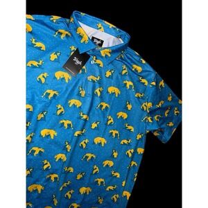 Waggle Men's Size - 2XL  Blue Bear Print Short‎ Sleeve Performance Golf Polo New